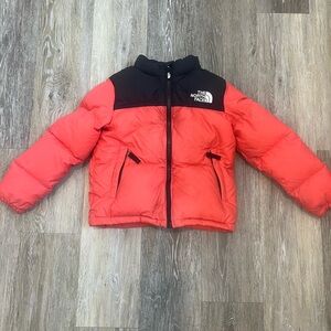 The North Face Red and Black Puffer Jacket kids jacket nuptse